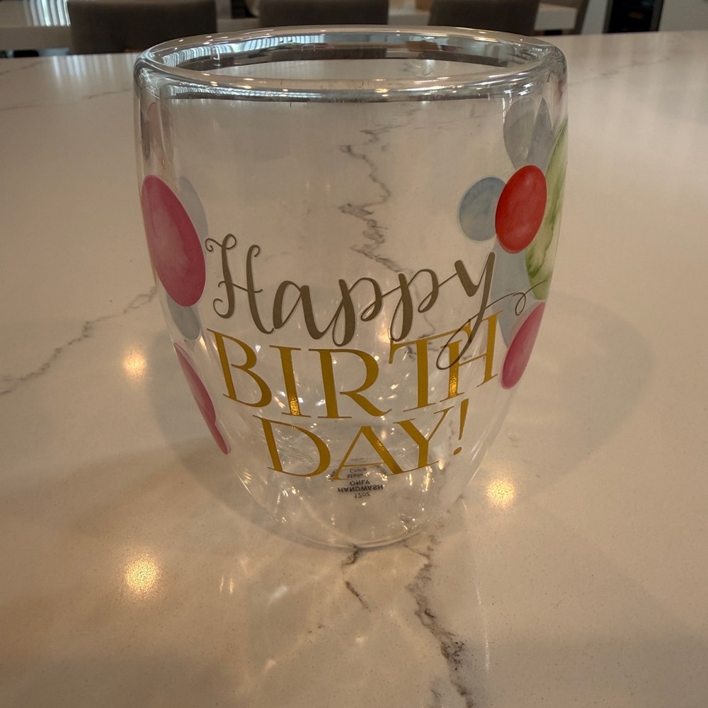 Happy Birthday Glass Tumbler with Colorful Balloons